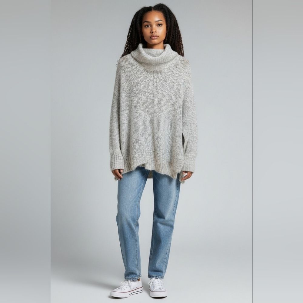 Lush Gray Knit Oversized Cowl Neck Sweater